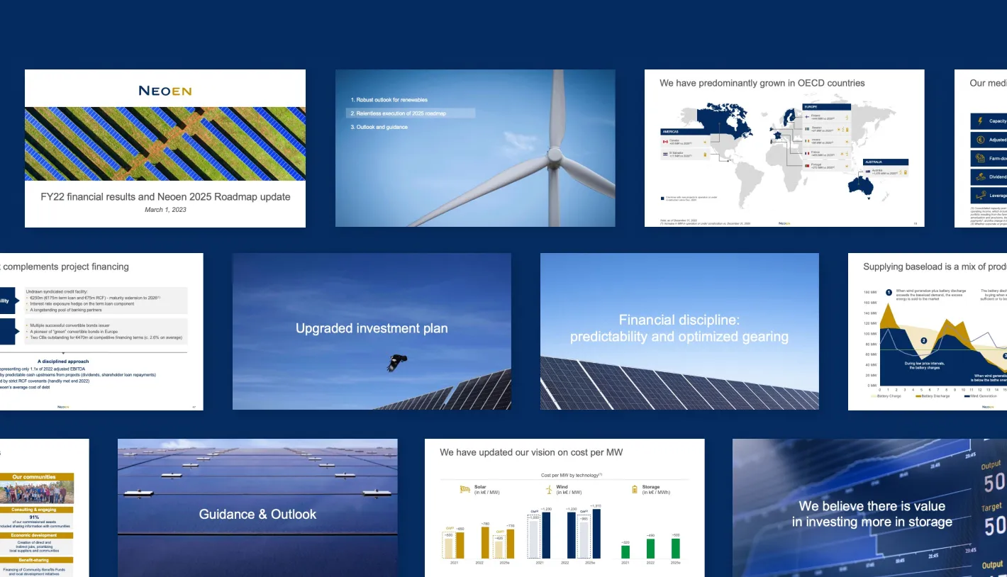 Neoen - Planche de slides du branding des présentations NEOEN