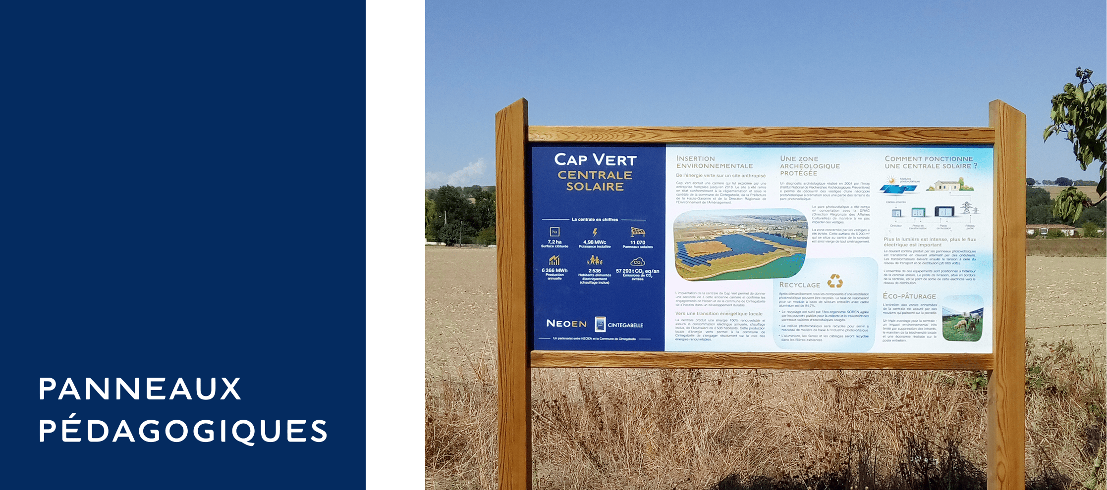 Signalétique : Panneaux pédagogiques Neoen : Cap vert Centrale solaire